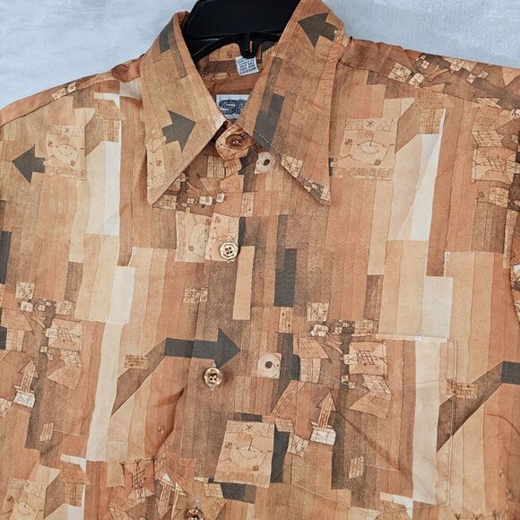 Vintage Spire Shirt Mens Large Disco Long Sleeve Lightweight Polyester Orange - Picture 2 of 8